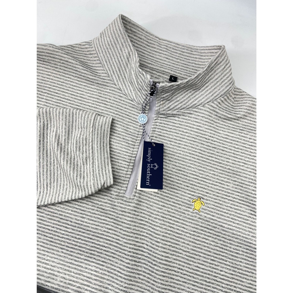 Simply Southern Pullover Mens Large Gray Guys Stripe 1/4 Zip Performance Golf